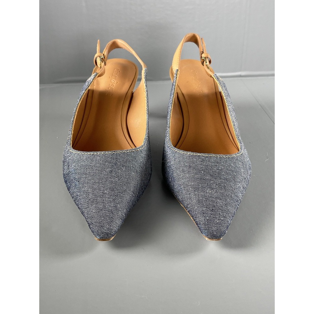 Cinq a Sept Shoes Womens Size 37 Blue Denim Slingback Pointed Toe Kitten Heels - Picture 5 of 14